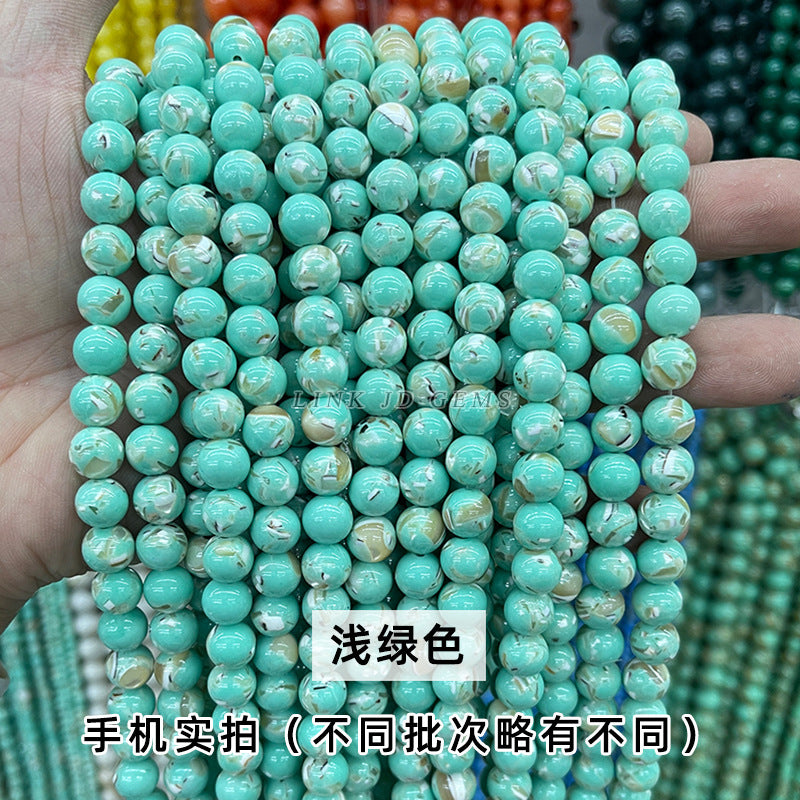 Multicolor shell pine round beads rainbow turquoise loose beads