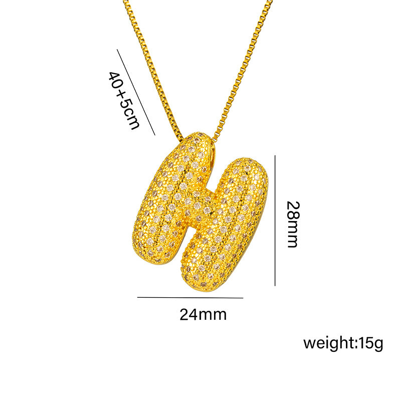 Amazon Bestseller: Haley Style Brass CZ Bubble Fat 26 Letters Necklace