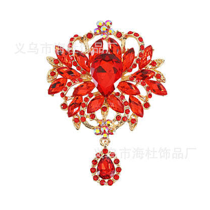 Alloy Crystal Glass Water Drop Brooch