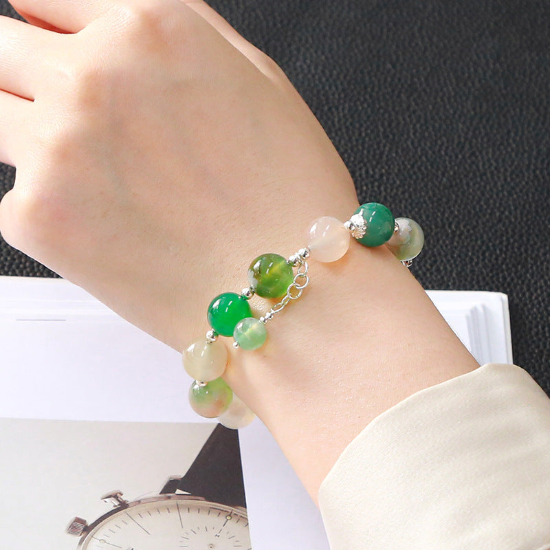 Natural green cherry blossom agate bracelet copper beads