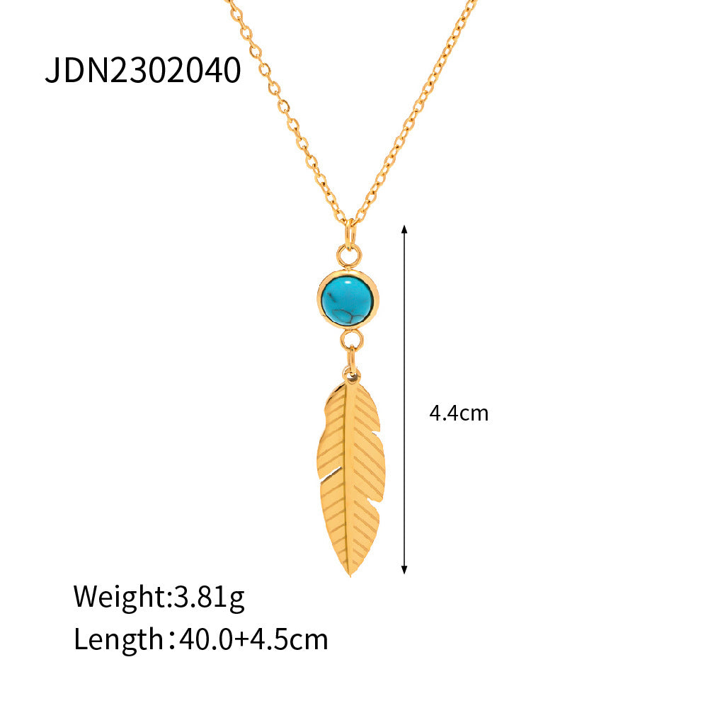 Feather inlaid turquoise necklace