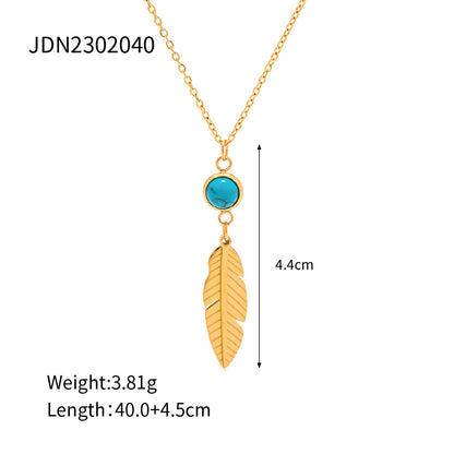 Feather inlaid turquoise necklace