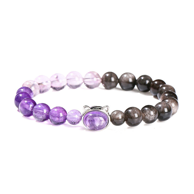 5A Natural Silver Obsidian Amethyst Bead Bracelet