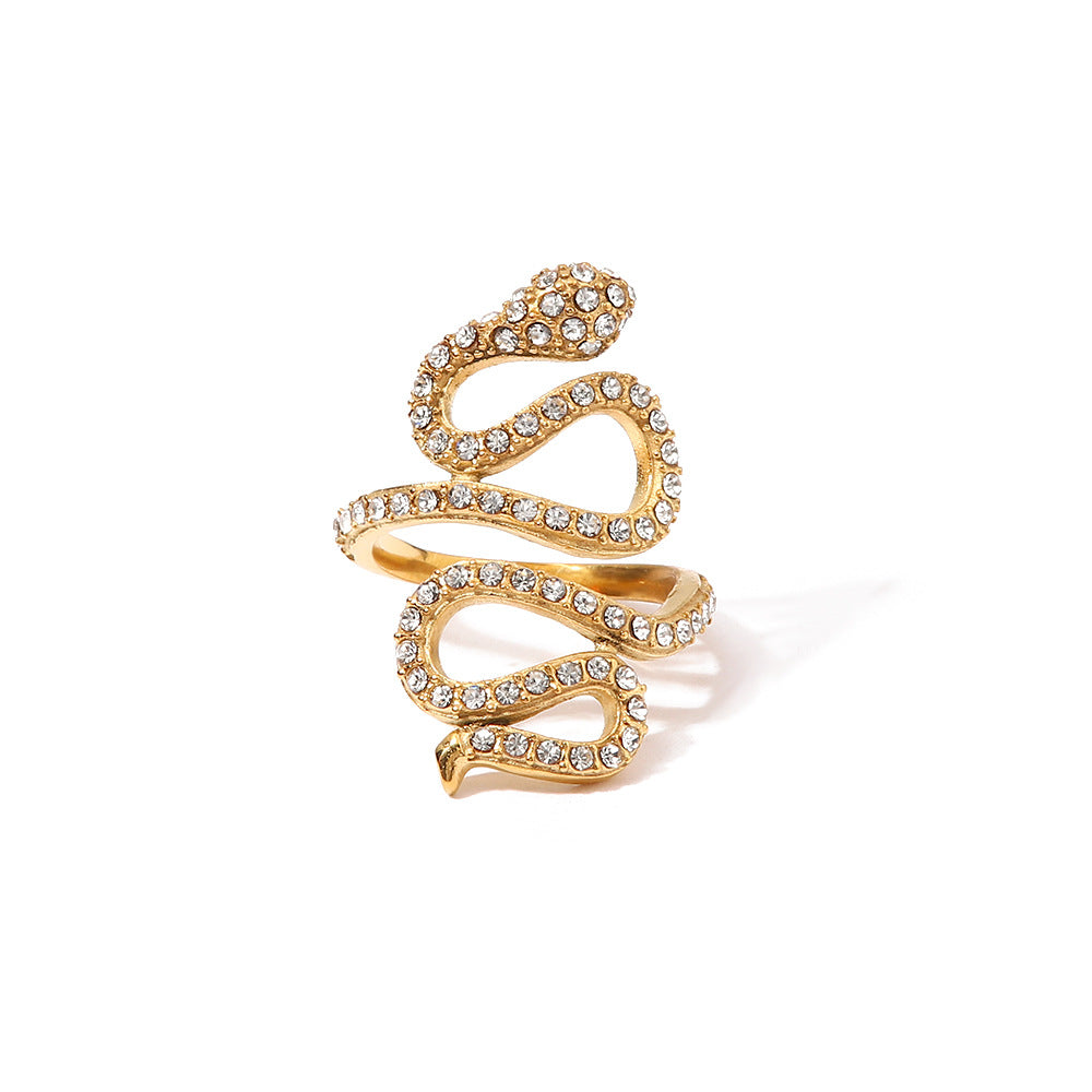 Curved Snake Ring with Diamonds