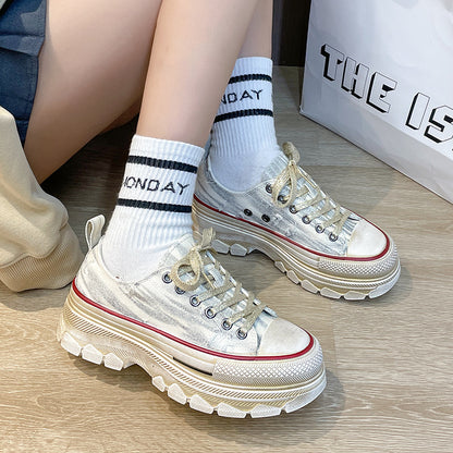 Retro distressed canvas shoes women's thick-soled shoes