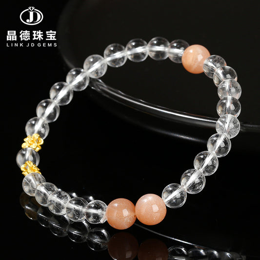 7A Natural White Crystal Orange Moonlight Bead Bracelet