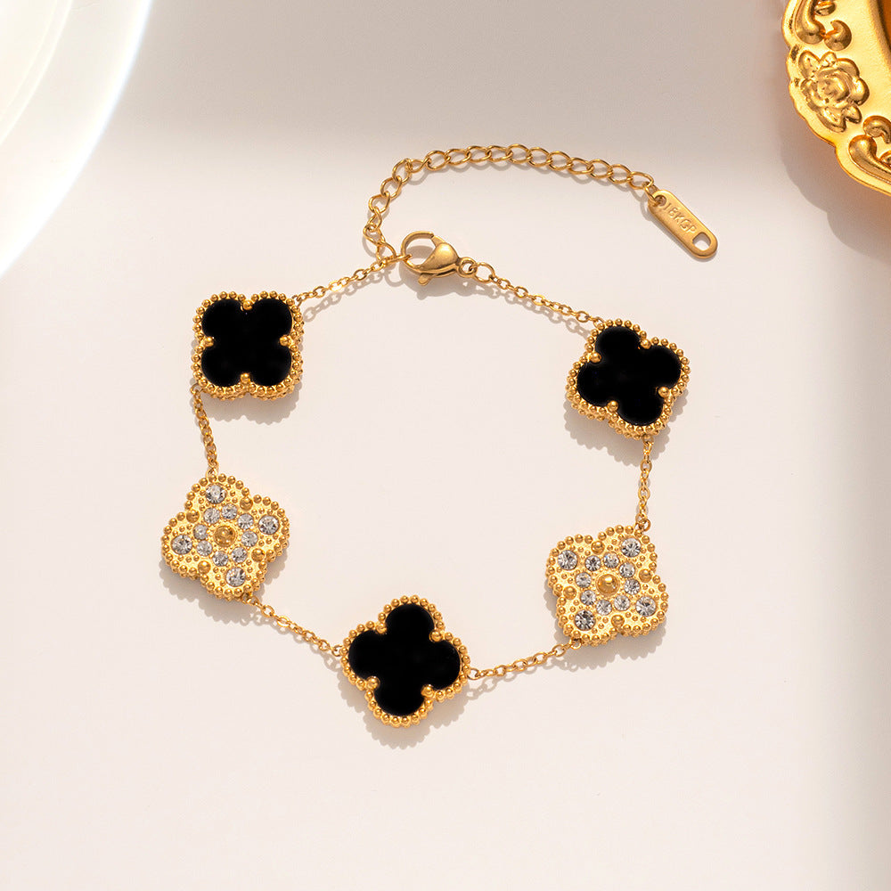 Elegant Four-Leaf Clover Bracelet, Rhinestone, Two Styles