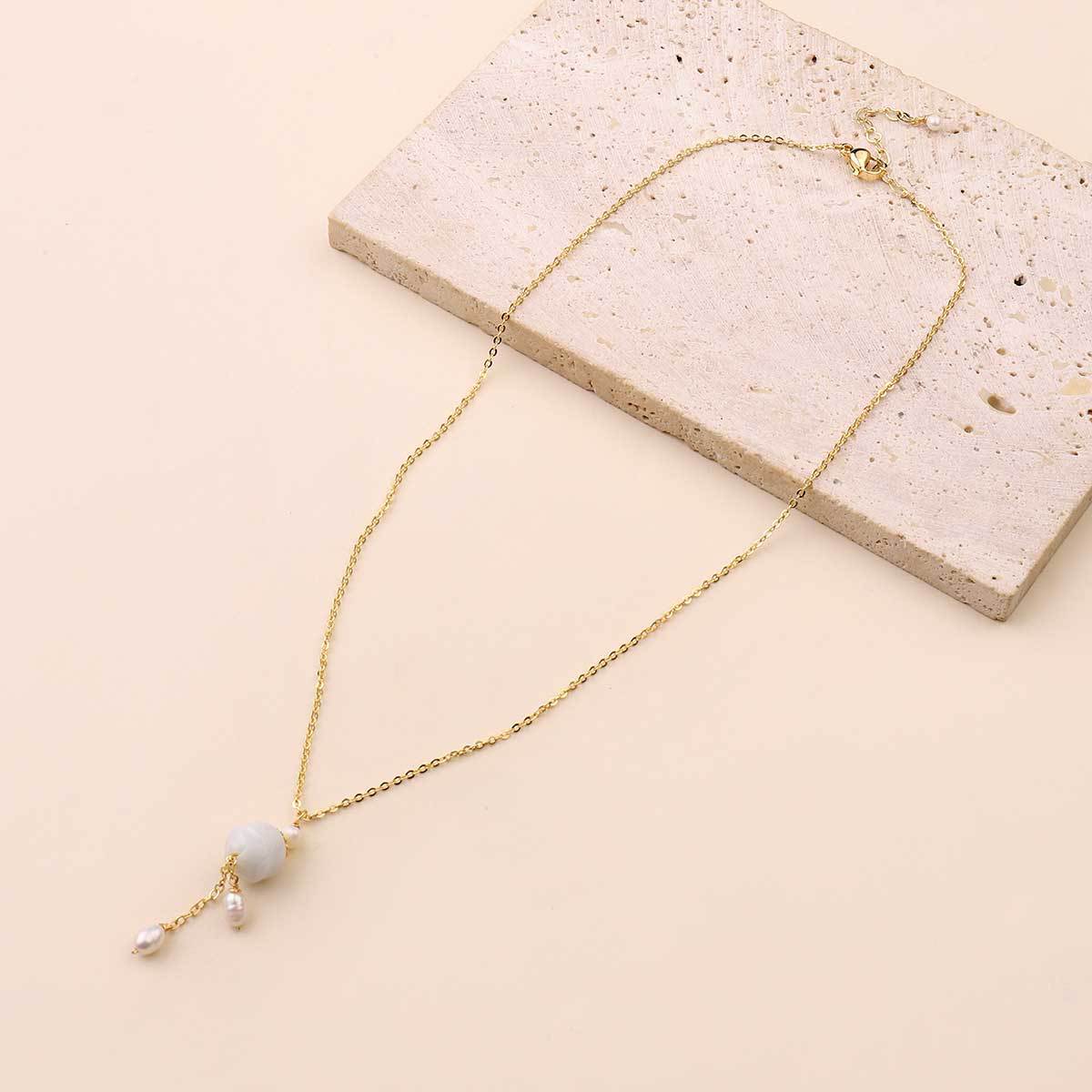 Natural freshwater pearl pendant necklace 18k real gold