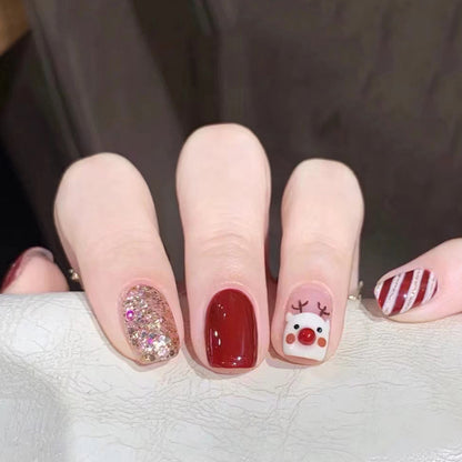 Pomegranate Red Reindeer Christmas Nails