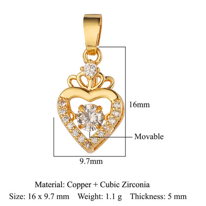 Copper zircon pendant, heart-shaped key, crown wings.