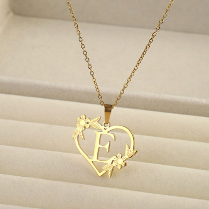 Titanium steel A-Z heart shaped English letter necklace