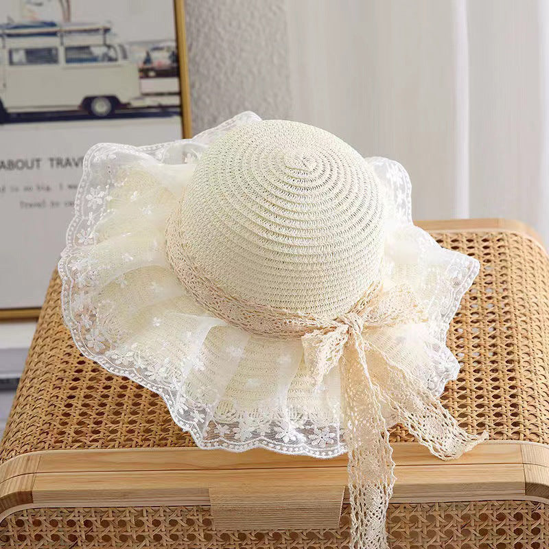 Hot Kids Daisy Lace Straw Hat Thin UV Protection