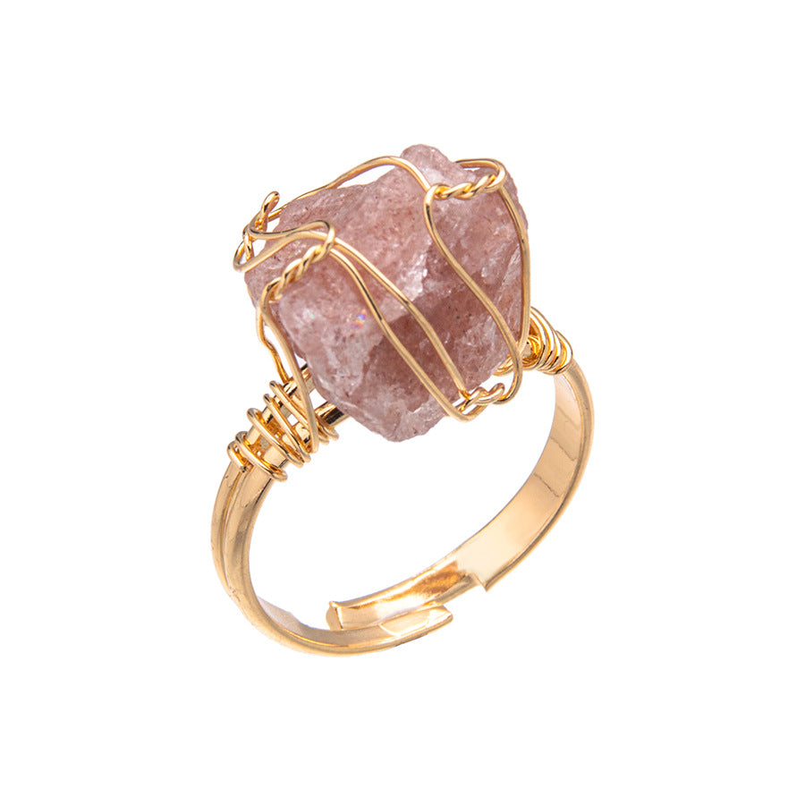 Original stone wire wrapped color preservation ring