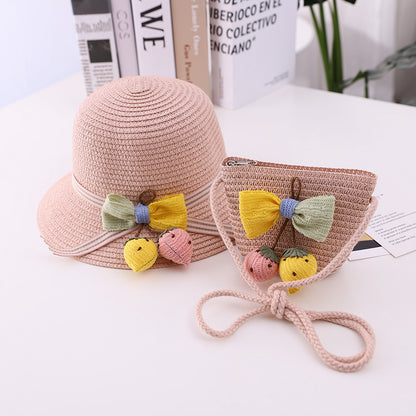 Family Sun Hat Summer Baby Fisherman Strawberry Sun Cool Kids Bag Set