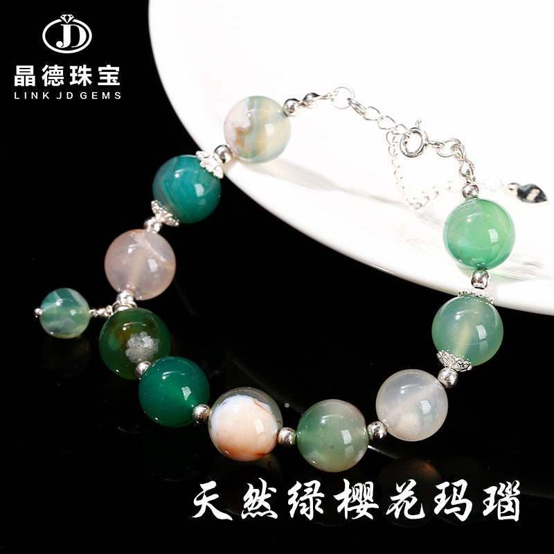 Natural green cherry blossom agate bracelet copper beads