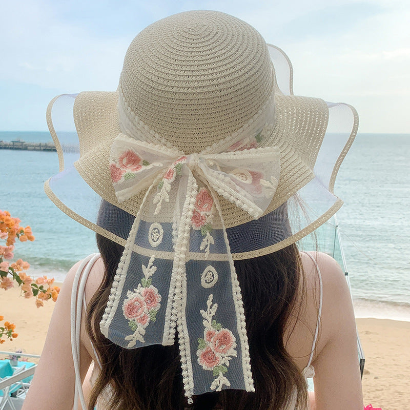 Wave-Edge Bow Wide-Brim Hat