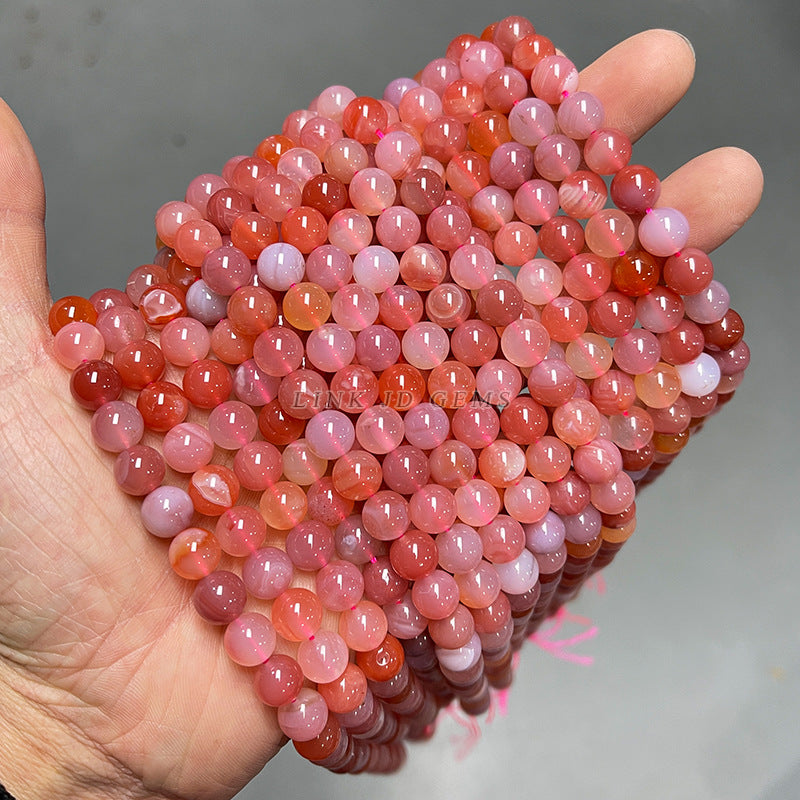 Perlas redondas de fuente de sal escarlata con cambio gradual, perlas sueltas de ágata rosa 