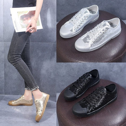 Sequined front lace-up casual shoes