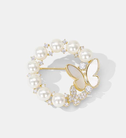 Wreath Butterfly Pearl Brooch