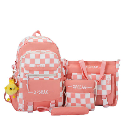 Student Backpack Checkerboard Backpack 4-piece Set