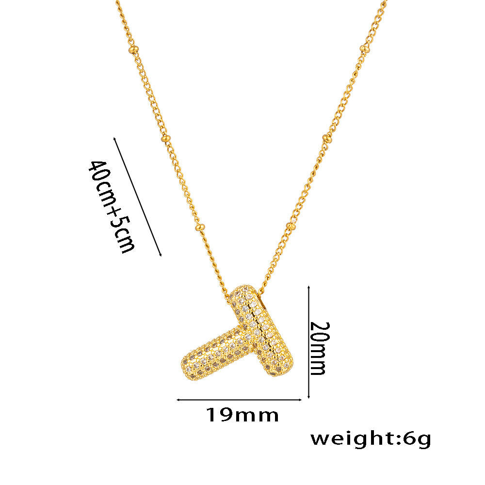 Hip-Hop Ice Sugar Zircon Quartz Letter Pendant American INS Fashion Necklace