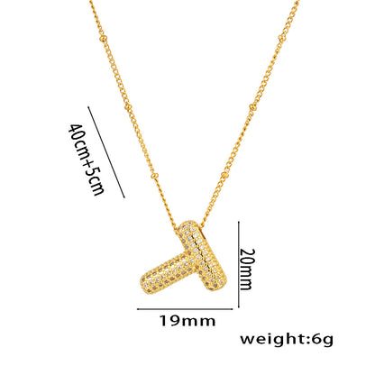 Hip-Hop Ice Sugar Zircon Quartz Letter Pendant American INS Fashion Necklace