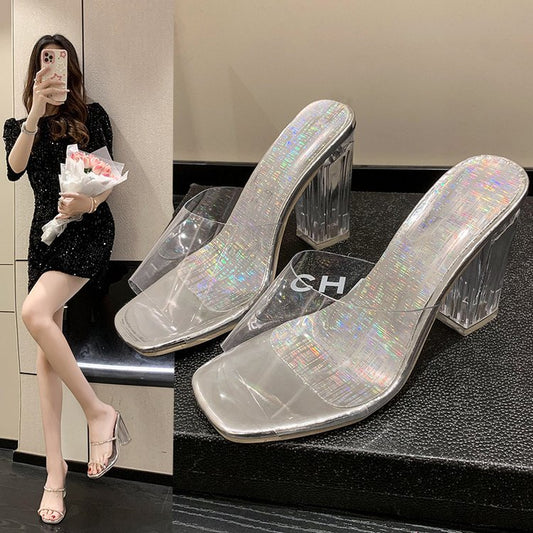 Transparent heel sandals woman