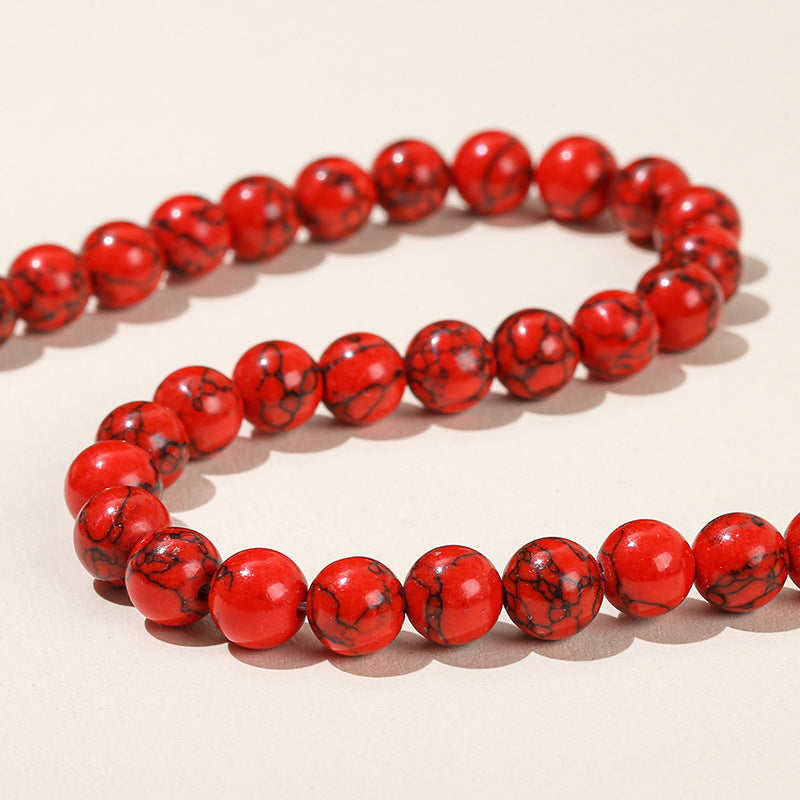 Synthetic red turquoise round beads Black line turquoise loose beads