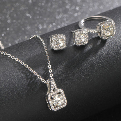 Elegant necklace, earrings and ring three-piece set