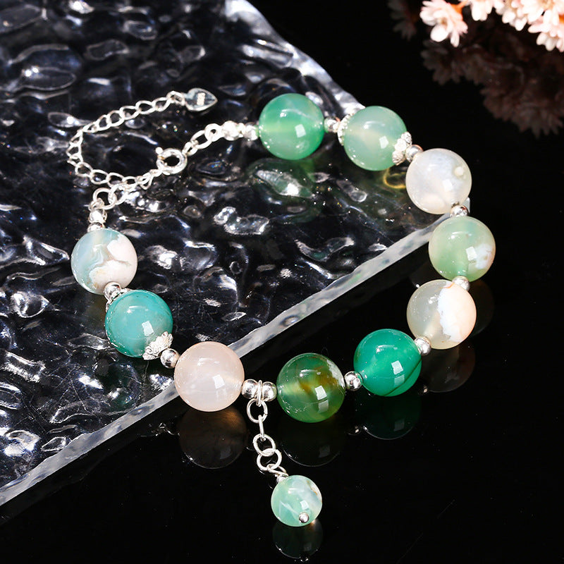 Natural green cherry blossom agate bracelet copper beads