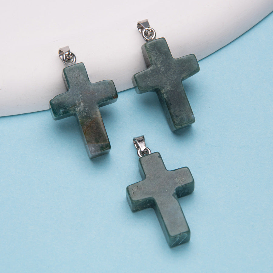 Natural Stone Cross Crystal Agate Pendant