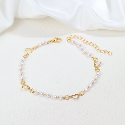 Love Geometric Heart Pearl Anklet