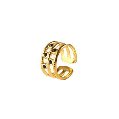 Black diamond three-layer open ring for women