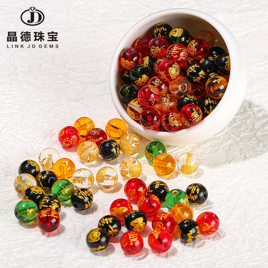 Bronzing five-way God of Wealth glass loose beads