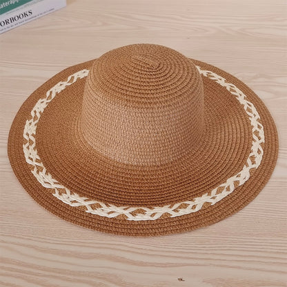 Versatile Summer Wide Brim Round Top Floral Straw Beach UV Sun Hat