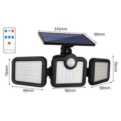 Solar outdoor human body induction three-head wall lamp