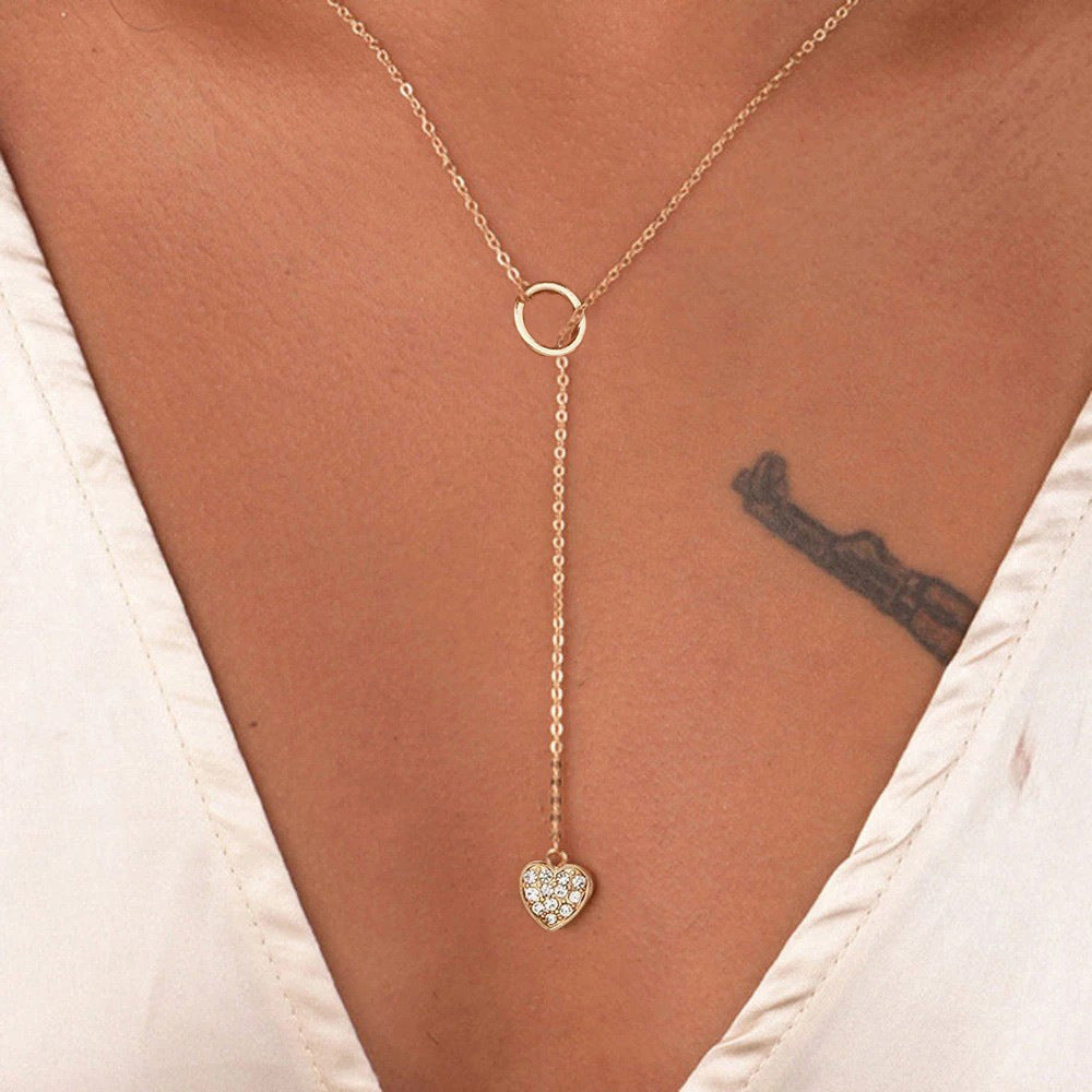 Peach heart love Y-shaped clavicle necklace