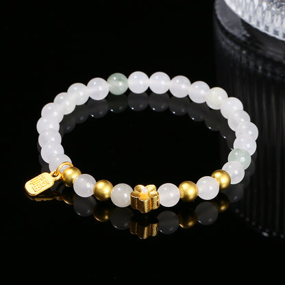 Natural Tianshan Ice Jade Peach Blossom Fortune Bracelet