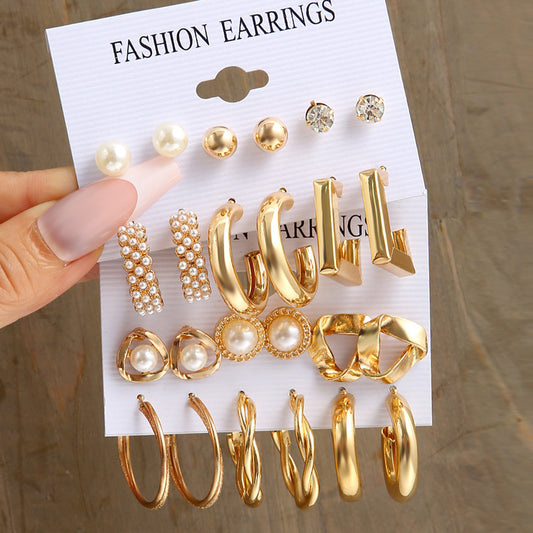 Pearl and rhinestone earrings set 6 pieces