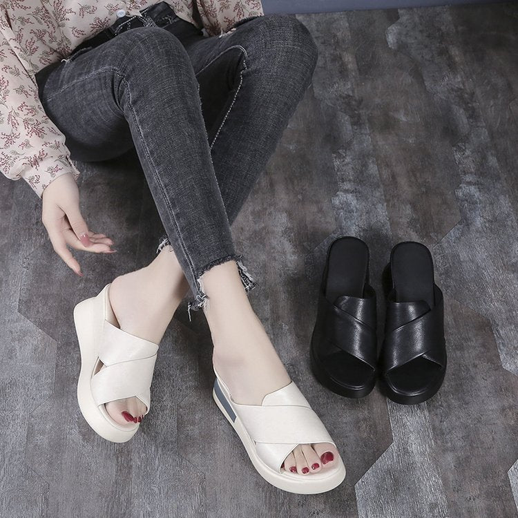 Casual slope heel cool slippers