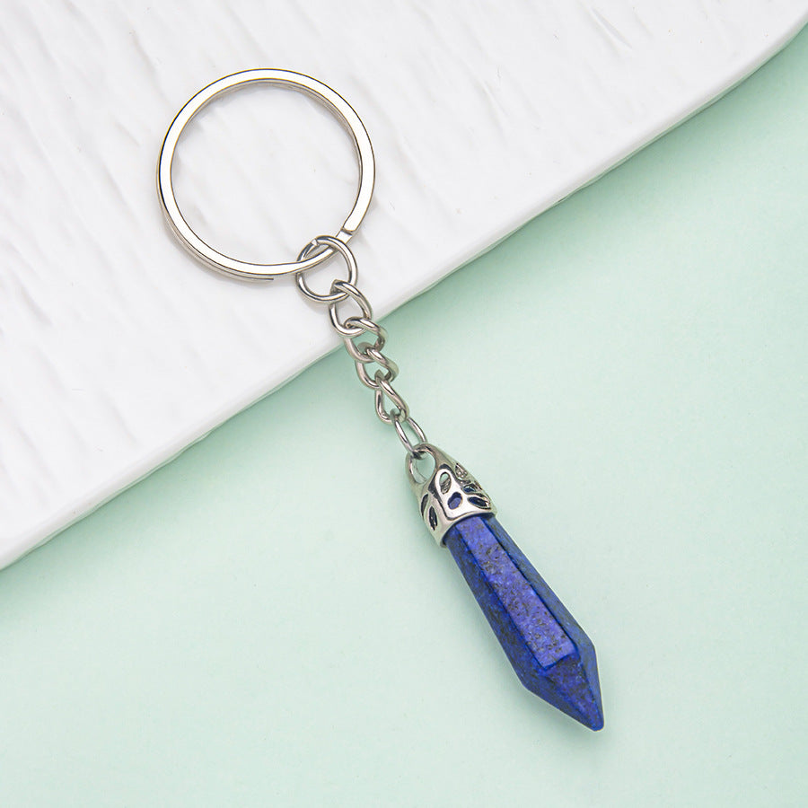 Natural crystal hexagonal column keychain bag pendant