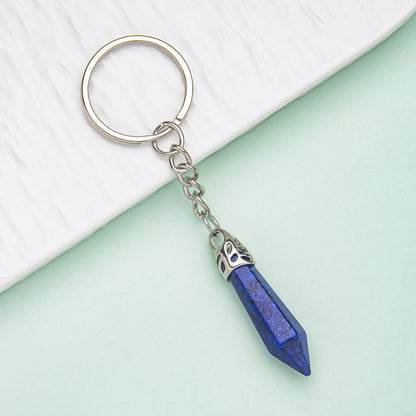 Natural crystal hexagonal column keychain bag pendant