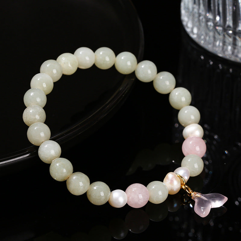 Natural lotus root powder Hetian jade baroque pearl bracelet