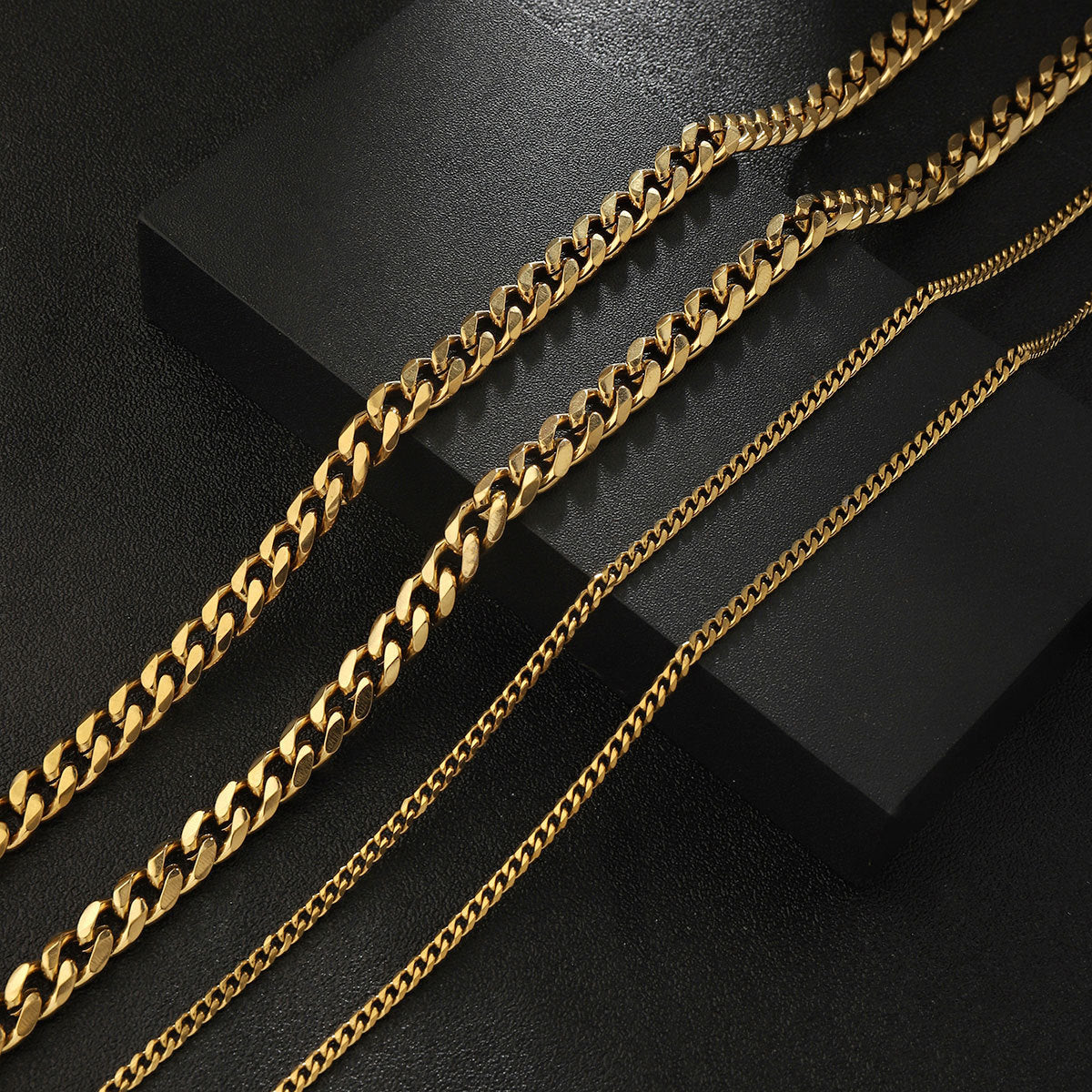 18K Gold Titanium Steel Hip Hop Cuban Chain Men's 3/5/7 mm