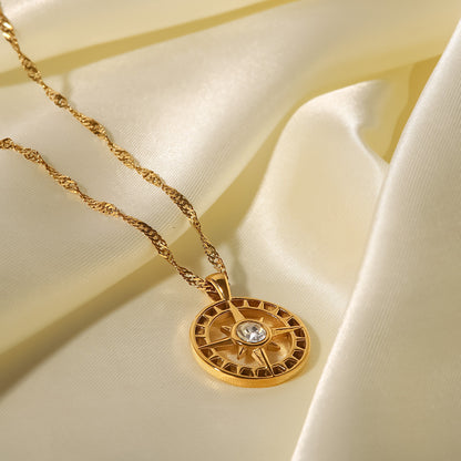 18K Gold Zircon Pendant Necklace