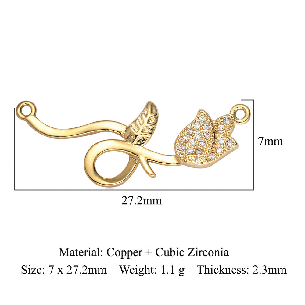 Leaves Flowers Stars Moon Double Hole Copper Zircon Accessories