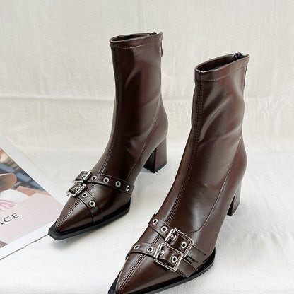 Boots French thick heel pointed