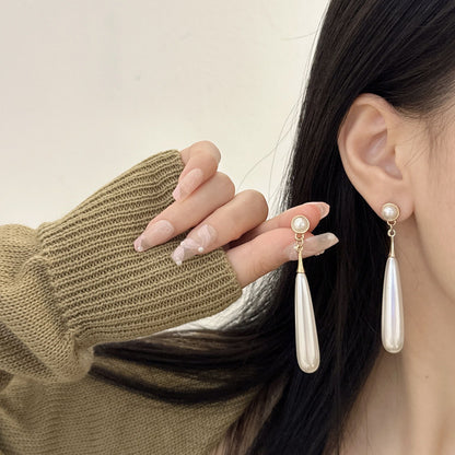 Silver Needle French Retro Water Drop Pearl Earrings