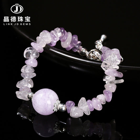 Pulsera de cuentas de grava de cristal de amatista natural con transferencia