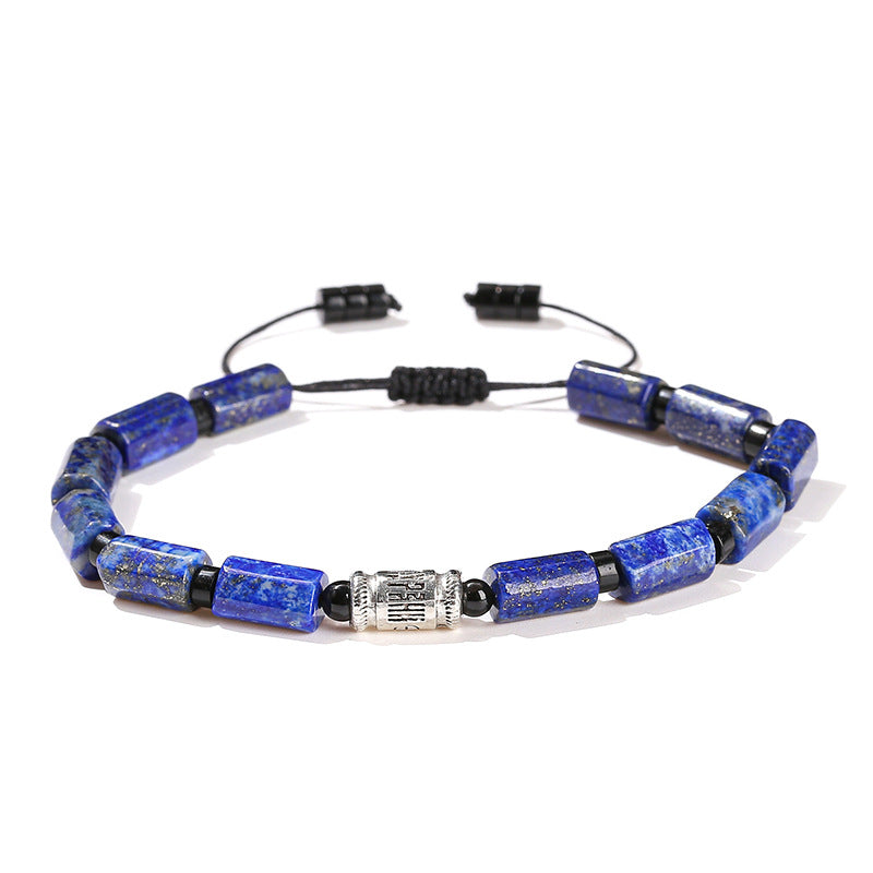 Natural lapis lazuli round tube bead braided bracelet